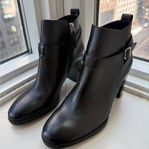 Bally Black Leather Ankle Booties with Side Buckle - UNWORN